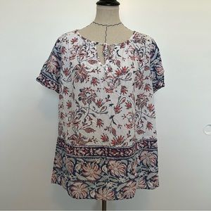 Lucky Brand v neck tie floral blouse
